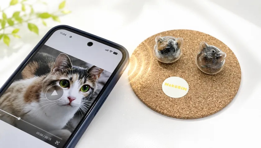 スマホをねこビンにかざす